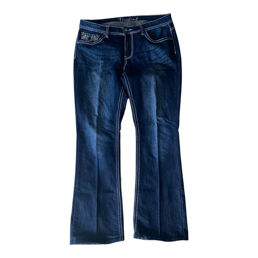 Women's Dark Indigo Flare Jeans with Contrast Stitching
